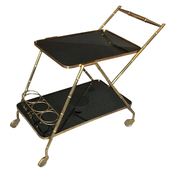 Italian Brass Faux Bamboo Bar Tea Cart